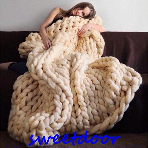 今すぐ購入チャンキーニットブランケット 超極太 チャンキー ブランケット 毛糸 ひざ掛けローゲージニットベッドカバー 毛布肩掛け 防寒対策 14色 6サイズ