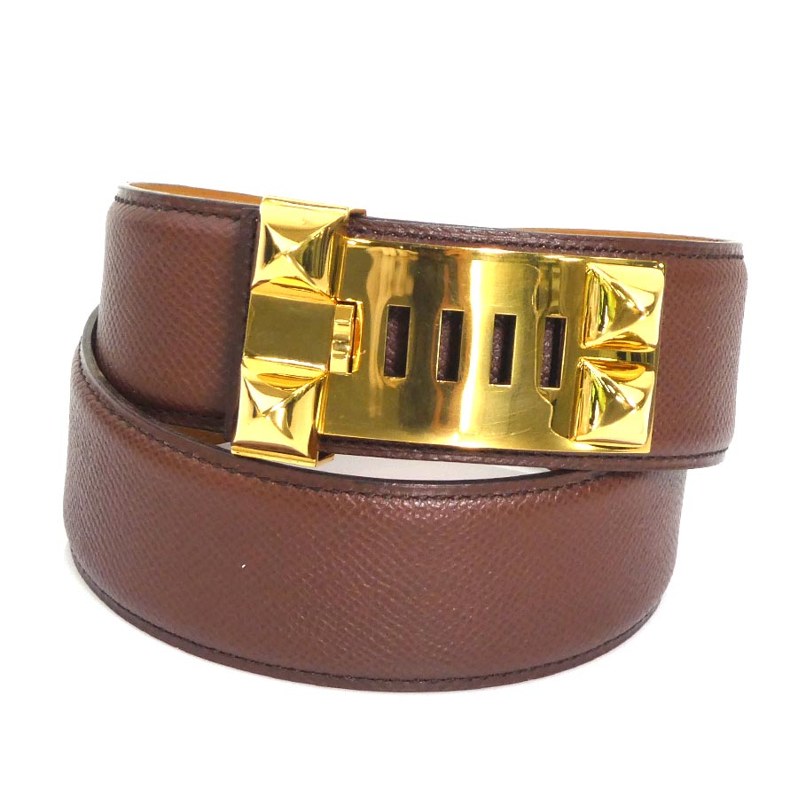 エルメス HERMES ベルト コリエ ド シアン クシュベル ブラウン ゴールド レディース 56297a