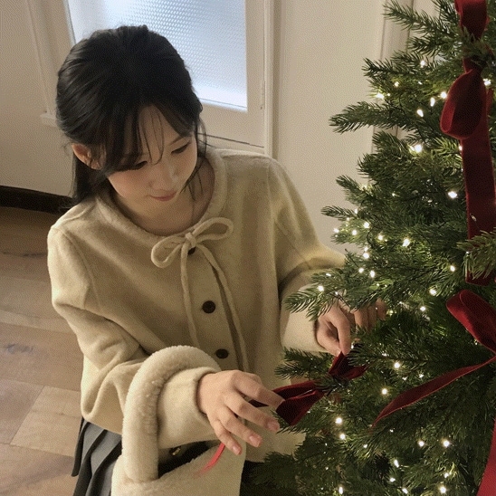 [wool70%] ソフィー リボン ハンドメイト ショートコート - jk