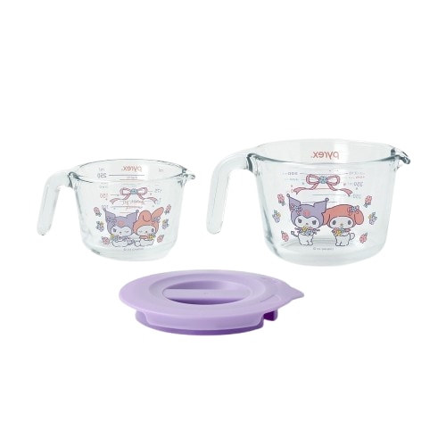 パイレックス マイメロディとクロミ 計量カップ 2P セット 250ml+500ml+500ml フタ