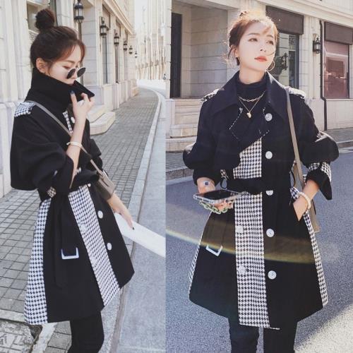 6月の新製品期間限定オファー トレンチコート スプリングコート ショート ミドル ライトアウター 韓国 春 秋 春先 コート アウター 千鳥格子 黒 レディース チェック柄 通勤 通学 長袖 ミドル