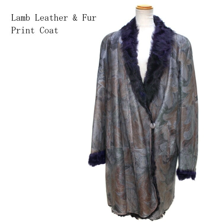 ラム Wフェイス ファー ロング コート プリント レザー 柄入り 送料無料 レディース ギフト プレゼント