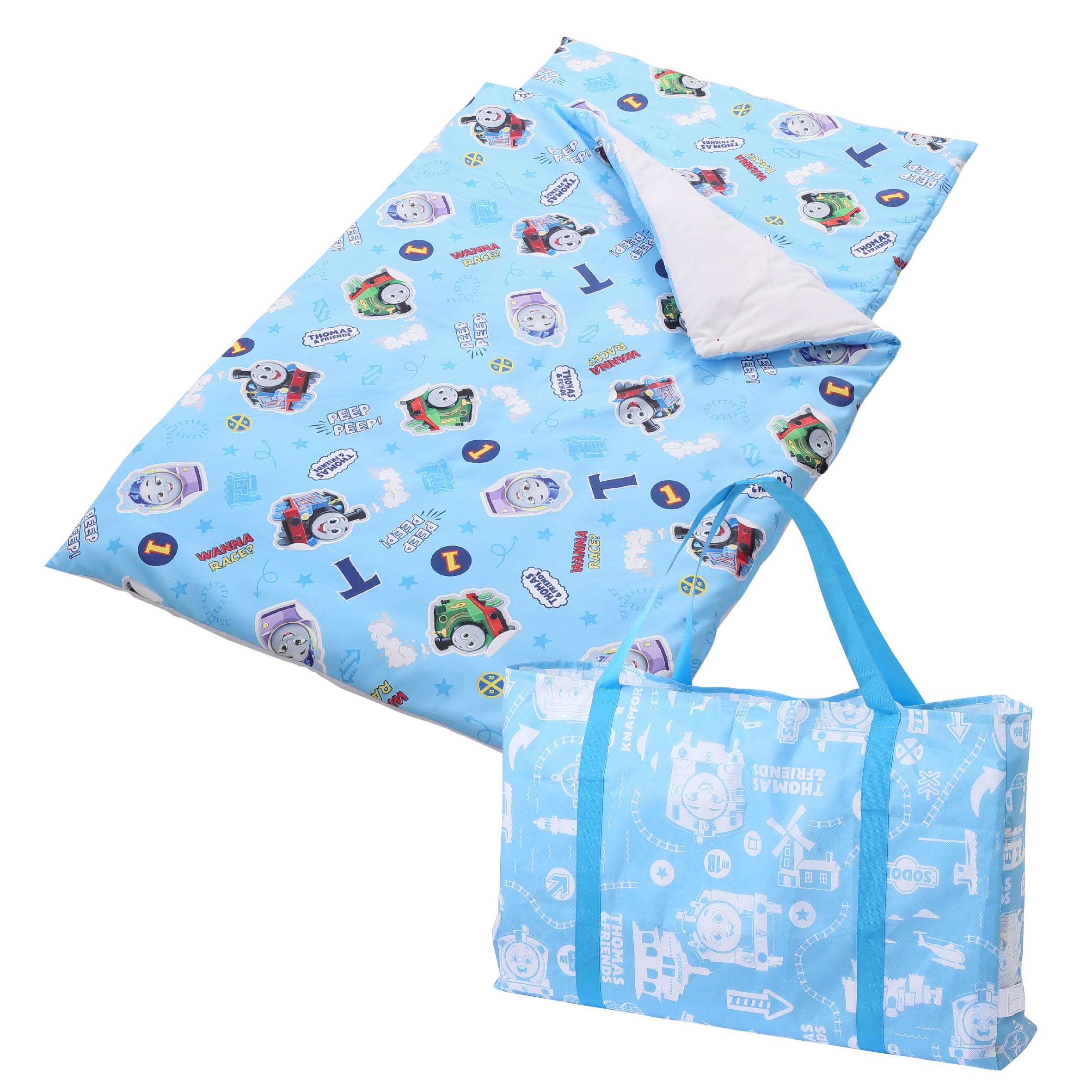 nishikawa 【 西川 】 きかんしゃトーマス お昼寝布団セット 5点セット 園児用レギュラーサイズ 洗える 専用バッグ付き 掛けカバー 敷きカバー ファスナー仕様 お名前が書けるネームタグ付き