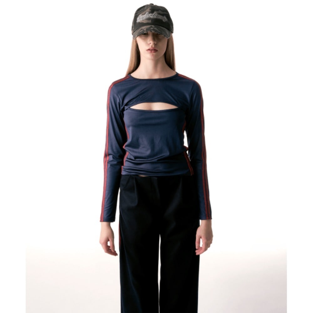2000Archives Line cutout long sleeve top navy 2623FWTP09