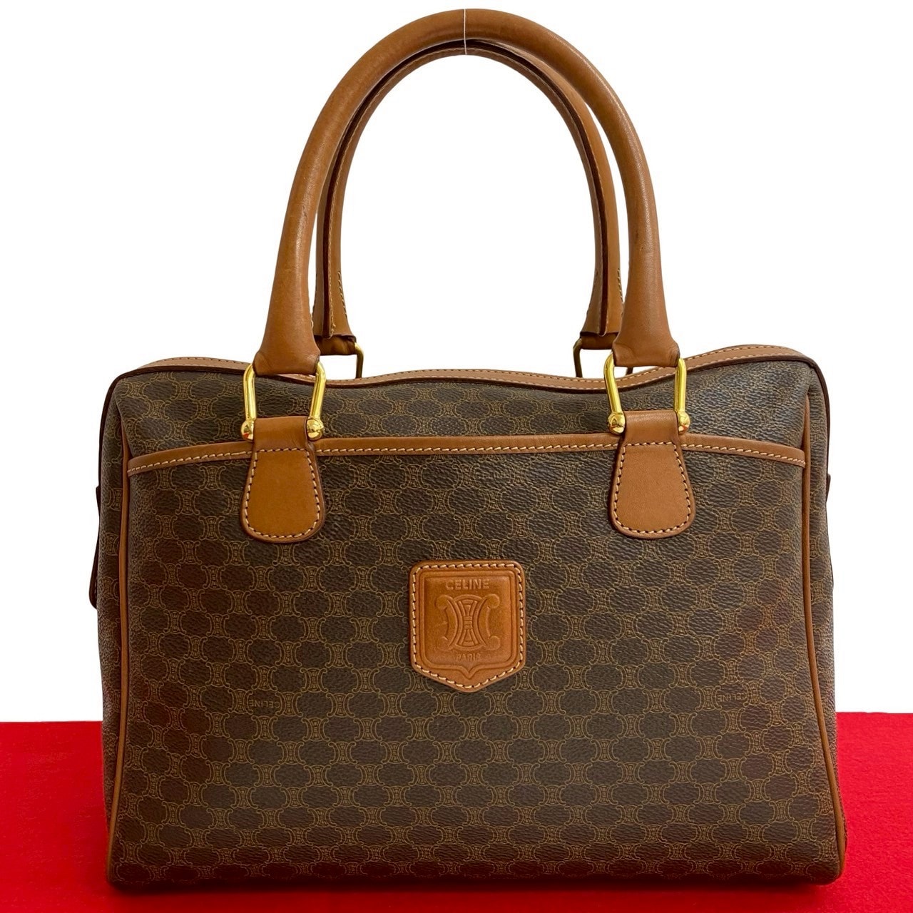 ヴィンテージ マカダム ブラゾン トリオンフ 柄ハンドバッグ レザー PVC ブラウン 427-5