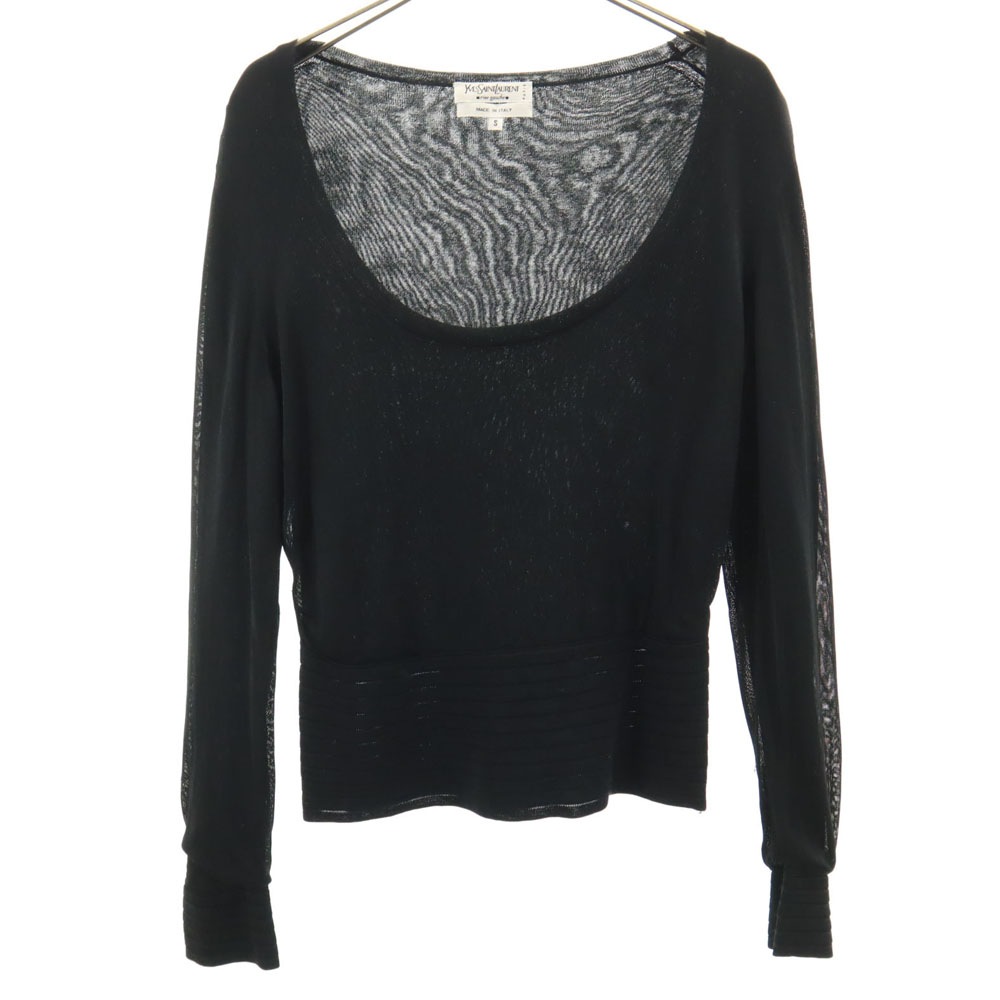 90s カシミヤブレンド イタリア製 オールド 長袖 カットソー S ブラック レディース