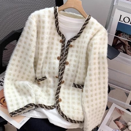 ニットカーディガン フレンチレトロ チェック柄 ジャケット デート カーディガン 長袖 かわいい 大人可愛い きれいめ シンプル カジュアル 大人 上品 おしゃれ お洒落 かっこいい レトロ 大人女子 5,314円