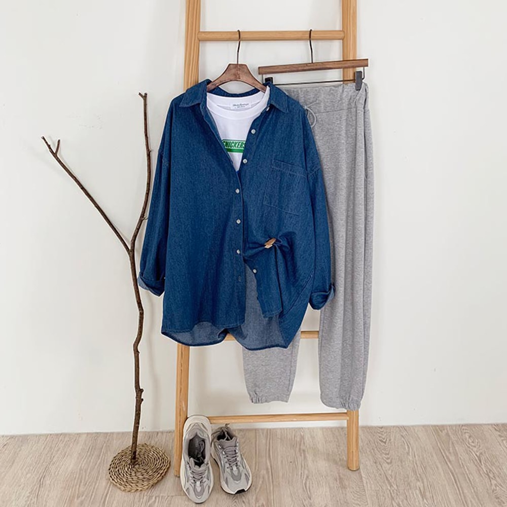 캐쥬얼 심플 데님 셔츠 4,869円