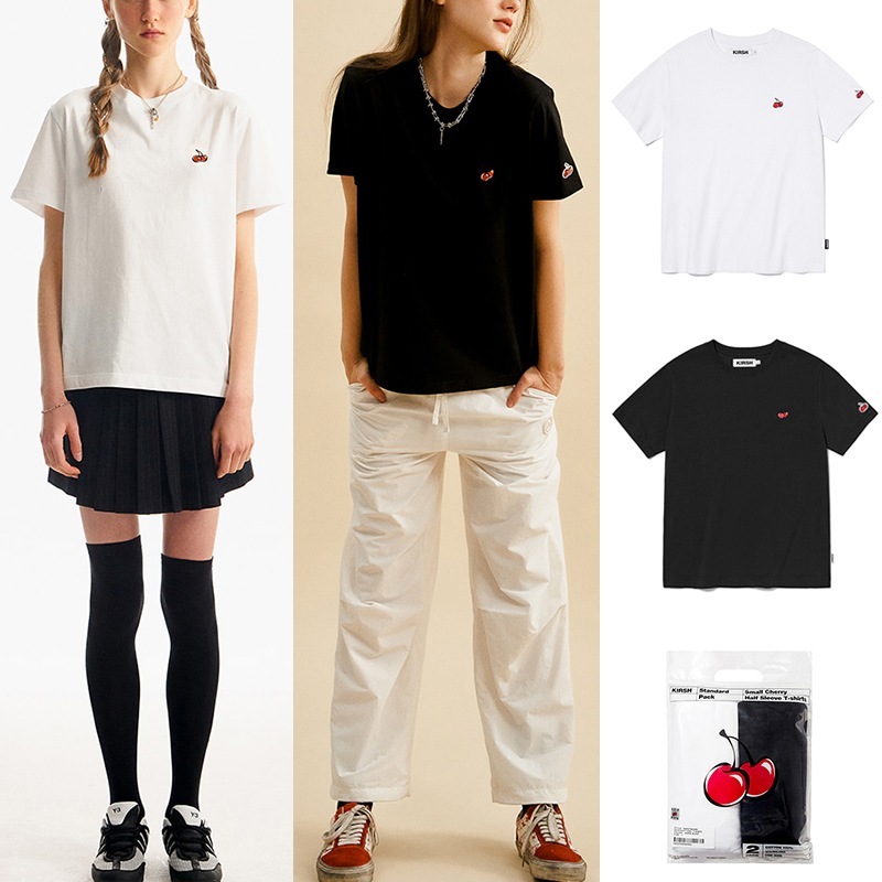 予約[韓国人気］SMALL CHERRY STANDARD T-SHIRT 2PACK [WHITE / BLACK]