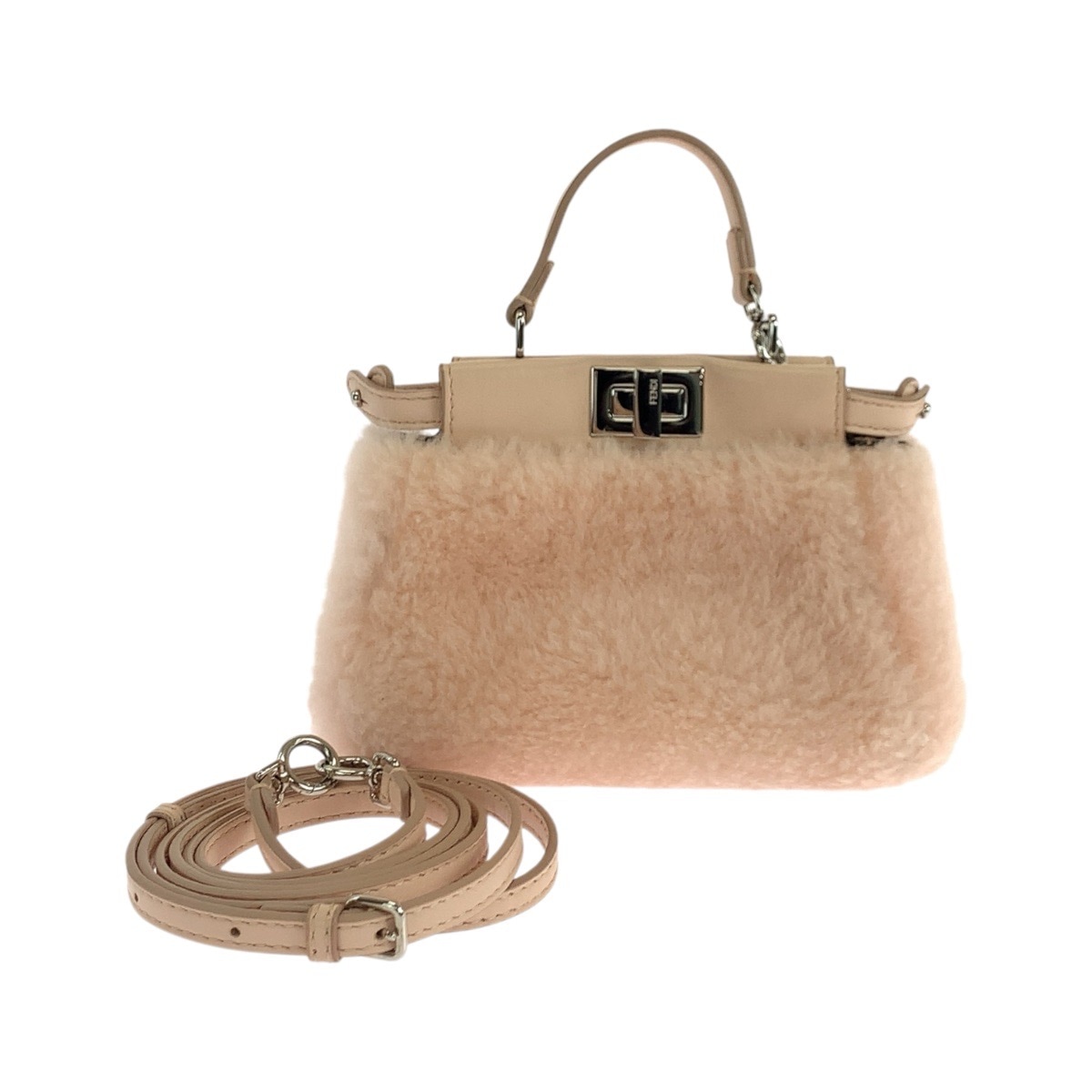 美品 マイクロピーカブー ピンク ピンクベージュ シルバー金具 レザー/ムートン 8M0355 ショルダーバッグ ポシェット レディース 504444 51,960円