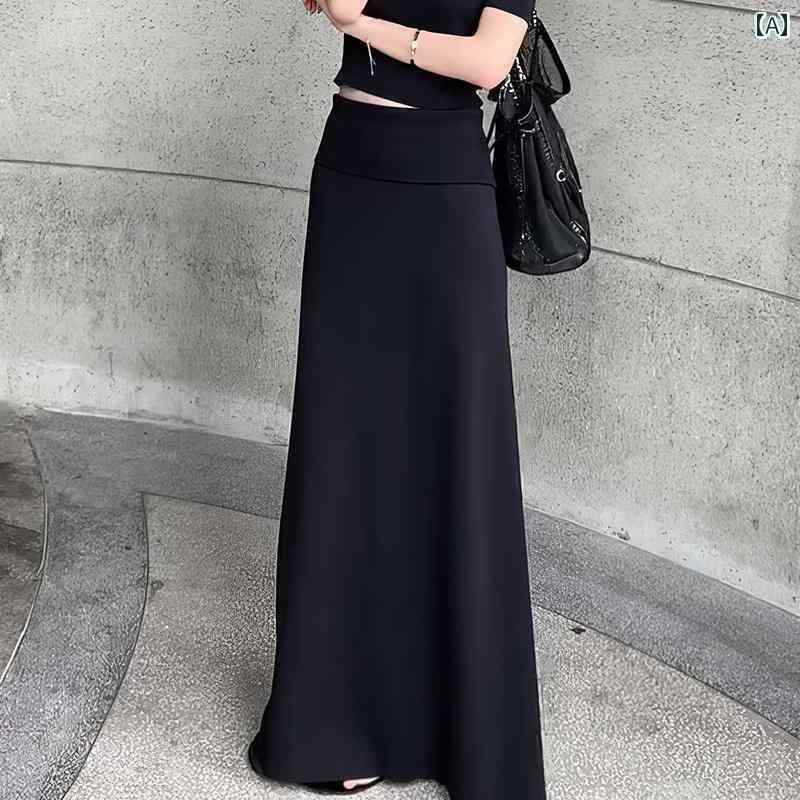 レディース　スカート　ハイウエスト スタイル スカート レディース 秋 2025 ブラック シンプル 質感 ハイウエスト ドレープ aライン