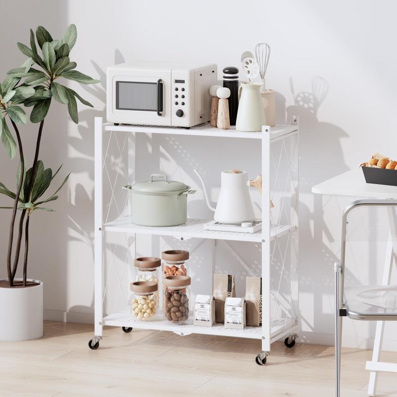 スチールラック メタルラック 幅70 ホワイト 3段 完成品 棚 キャスター付き 折り畳み キッチン 収納 レンジ コンパクト