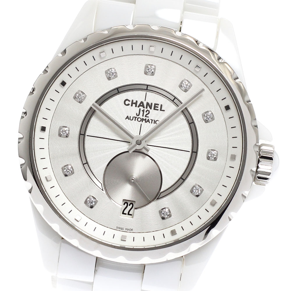シャネル CHANEL H4345 J12 白セラミック 11Pダイヤ デイト 自動巻き ボーイズ 良品 _917826【中古】