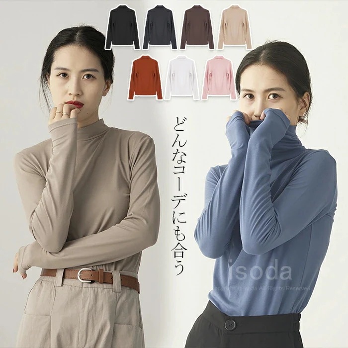 【急速出荷!】レディース 服 秋 トップス レディース 秋冬 カットソー 長袖 レディース きれいめ ック インナー レディース 半ネック タートルネック レディース 薄手 白 黒 トップス 秋 スリ