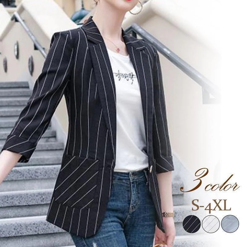 【急速出荷 2025年新作】新作 テーラードジャケット レディース スーツジャケット 七分袖 ブレザー ストライプ アウター ビジネス 着痩せ OL 通勤 春秋 おしゃれ ギフト