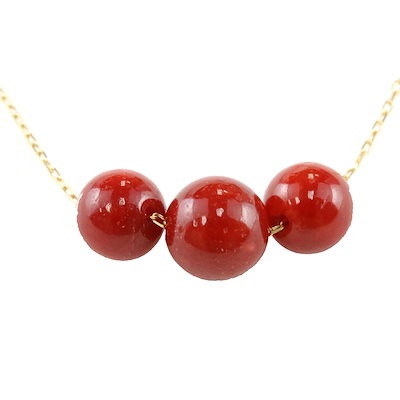 イタリア産 赤 珊瑚 サンゴ 丸珠 ダイヤモンド K18YG イエロー