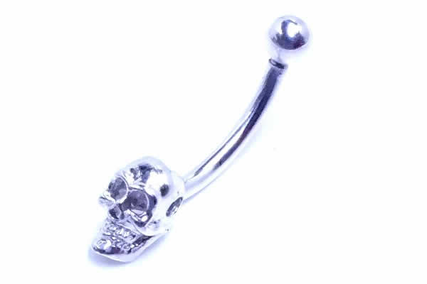 14金ホワイトゴールドスカルへそピアス 14G 14ゲージ 髑髏 本物 ボディピアス 男性 女性