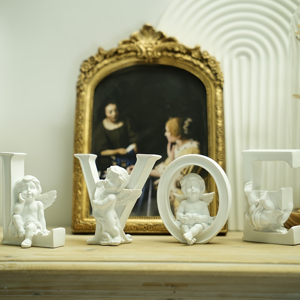 天使のオブジェ LOVE 置物 インテリア ホワイト エンジェル アンティーク調 4個セット おしゃれ 白 かわいい エレガント 樹脂 プレゼント ギフト