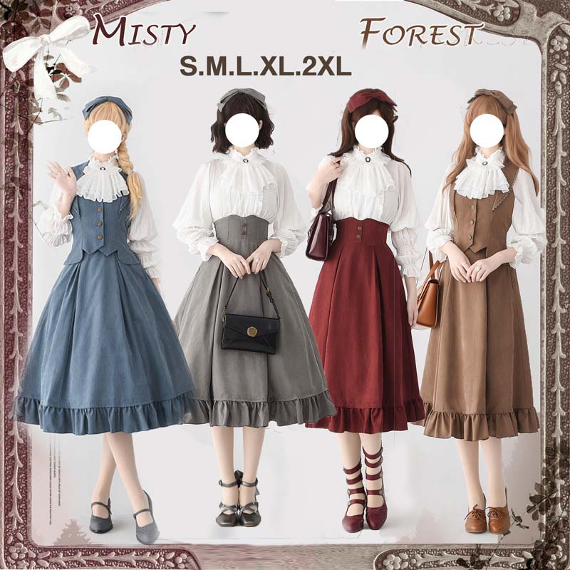 ロリータ スカート レディース ロング ジャンスカ フレアスカート ベスト クラロリ レトロロングスカートドレス ロリータファッション