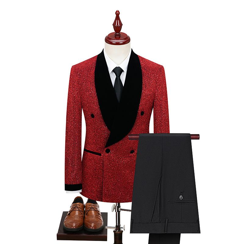 メンズ スーツ キラキラ ラメ入り 英国 宮廷 高級感 カラー ジャケット 男性 新郎 ウェディング 写真 撮影 スタジオ ダブルブレスト