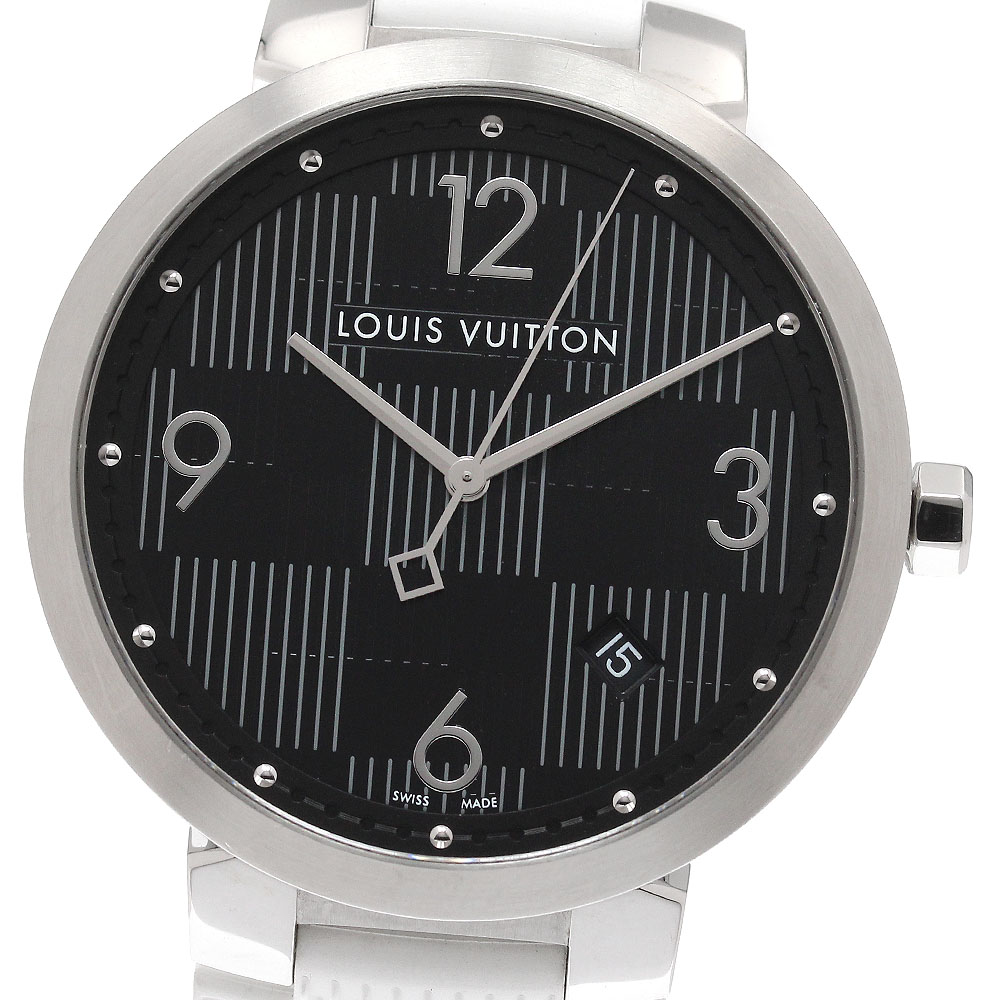 ルイ・ヴィトン LOUIS VUITTON Q1D07 タンブール スリム ダミエ グラフィット デイト クォーツ メンズ 箱付き_954769【中古】