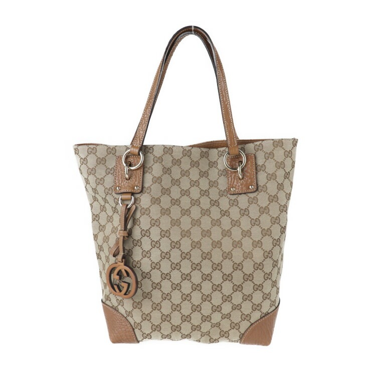 美品 GUCCI グッチ トートバッグ 247237 キャンバス レザー カーキ ブラウン ハンドバ