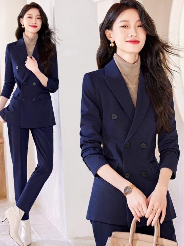 レディース スーツ スタイリッシュ 大人 きれいめ オフィス 通勤 営業 参観日 ハイエンド 女性 長袖 婦人服 春秋 ダブルブレスト 長袖 ジャケット パンツ 上下セット 爽やか