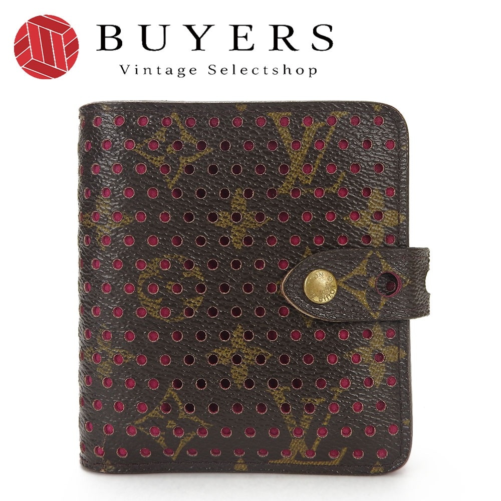 中古 ルイヴィトン 財布 コンパクトジップ モノグラムペルフォ フューシャ M95188 女性 レディース LV ロゴ ウォレット ビトン LOUIS VUITTON Wallet Monogram