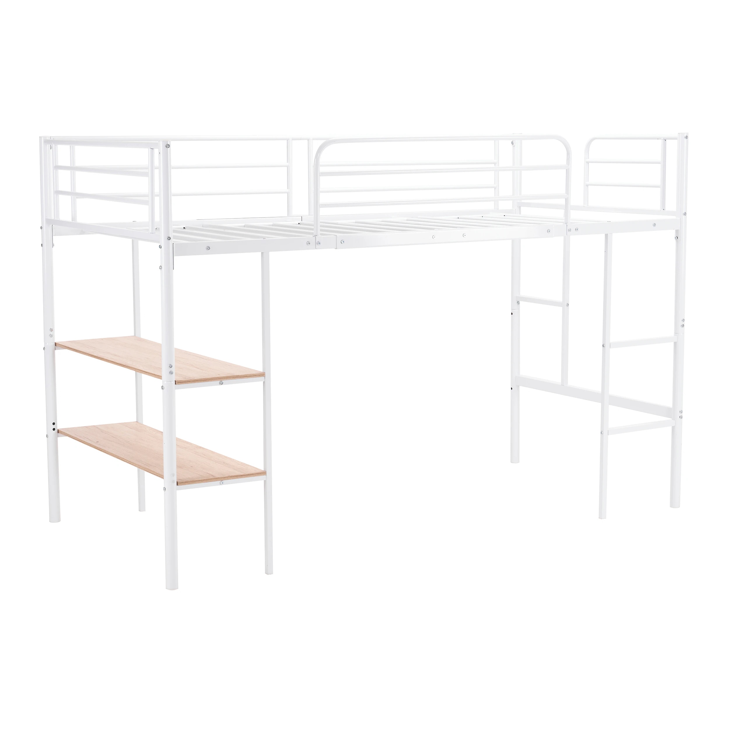 【新品】A111　ホワイト ロフトベッド パイプベッド シングルベッド 収納棚付く ロータイプ ロフトベッドロータイプ 木 収納 北欧風 おしゃれ 子供部屋 スチール 耐震