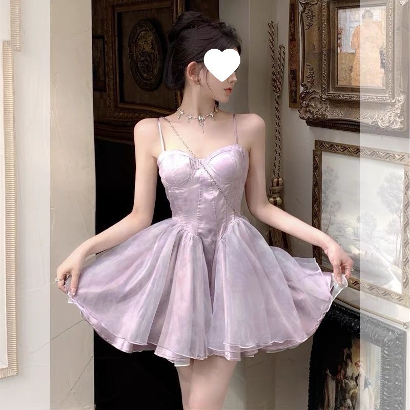 【1つ買うと10つ無料】誕生日小さなギフトスカートスカートドレス女性春と夏のサスペンダーブスカートバブルスリーブプリンセスパフスカート