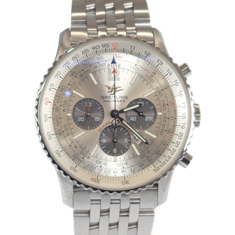 ナビタイマー 50th 50周年記念モデル A412E05NP 腕時計 ステンレススチール 自動巻き シルバー文字盤 メンズ【ABランク】