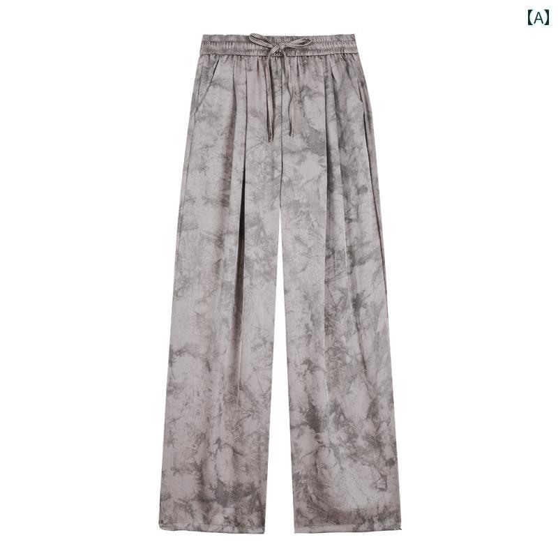 ワイド パンツ ダンス スポーツ 動きやすい レディース 中華風 サテンストレート 女性 夏 インク 絞り染め ドレープ カジュアル ロング