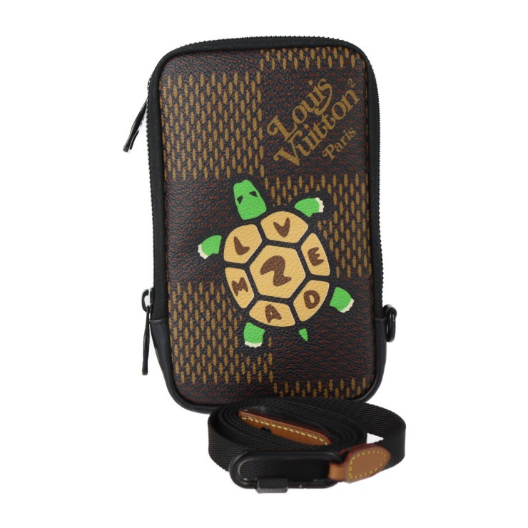 LOUIS VUITTON ルイ ヴィトン ショルダーバッグ N40377 ダブル フォン ポーチ NIGO コラボ レザー ダミエジャイアント エベヌ ブラック金具 ポシェッ【本物保証】