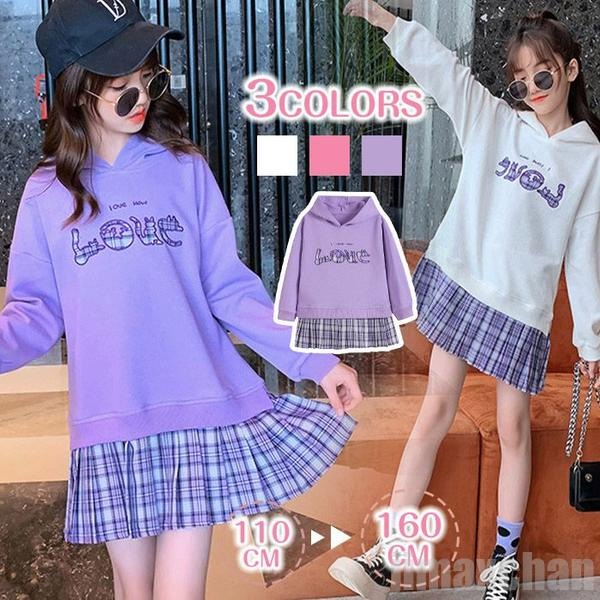 再入荷品シャツワンピース キッズ 女の子 ワンピース シャツ パーカー スカート 長袖ワンピース フード付き 長袖 オールインワン 一体型 女児用 秋 春 春秋 冬 発表会 音楽会