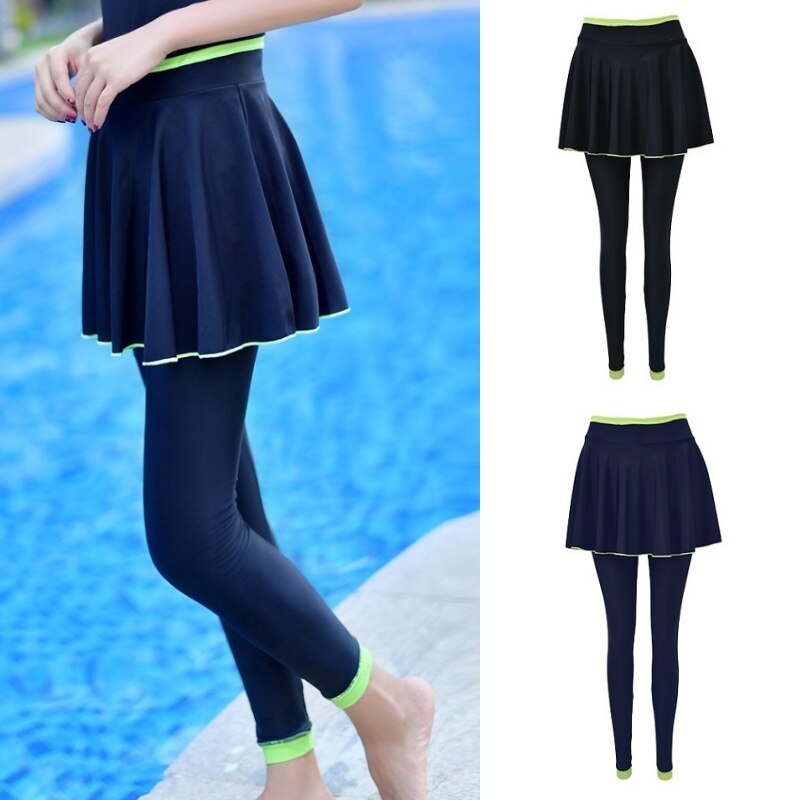 スイムボトム 2色 大きいサイズ 3XL 水着 水着用 スイムウェア 単品 レギンス スイムレギンス スパッツ スキニー ハイウエスト ウエストゴム スカート スカート付き レイヤード風