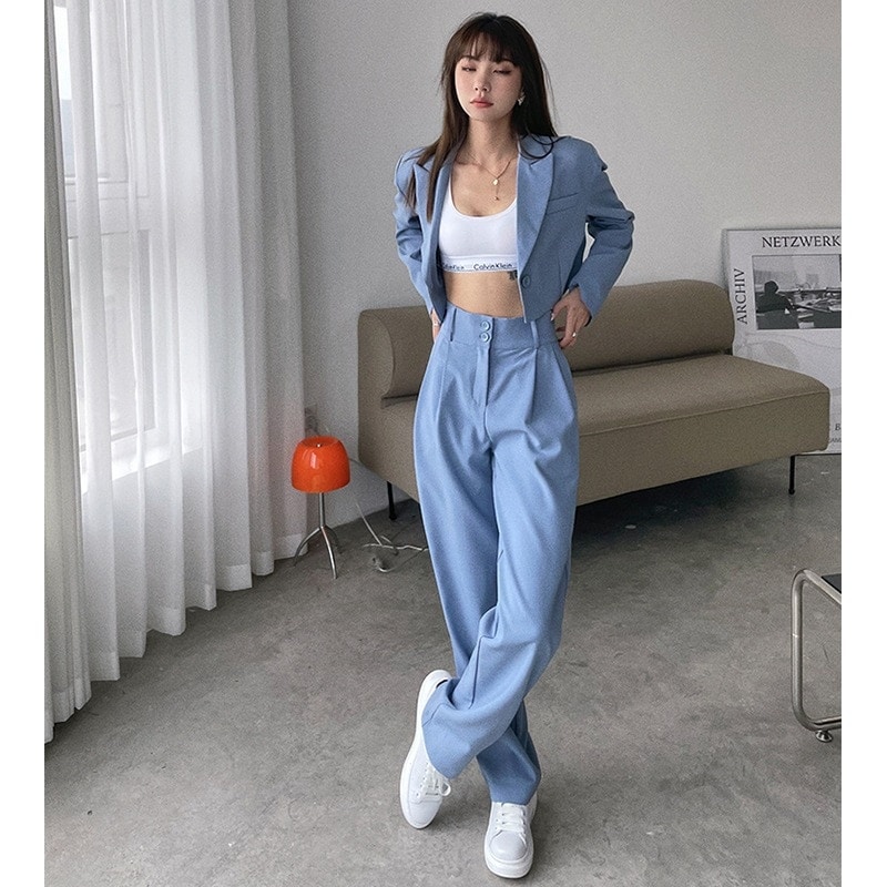 韓国ファッション ワイドパンツ スーツジャケット 着痩せ セットアップ スーツパンツ 二点セット ロングパンツ 体型カバー アウター 高級感