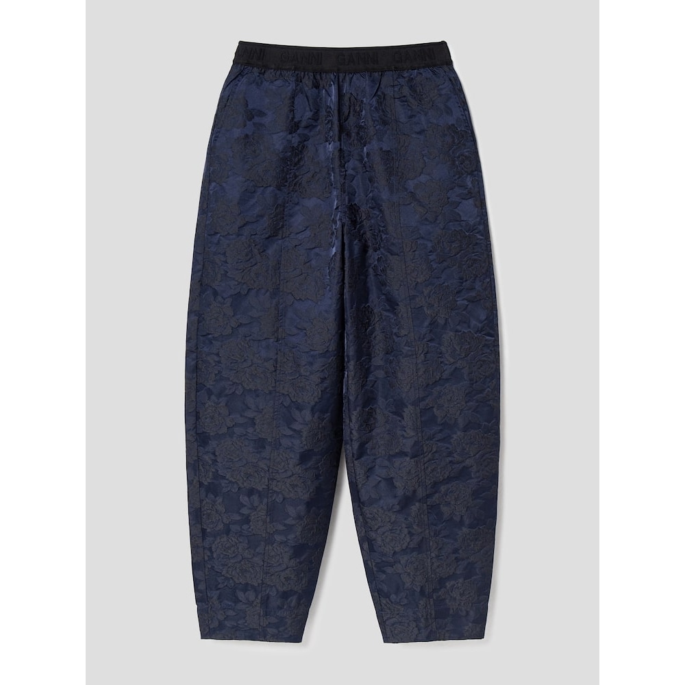 GANNI ボタニカルジャカード伸縮性カーブパンツ-ネイビー FW24/QN4821R04R