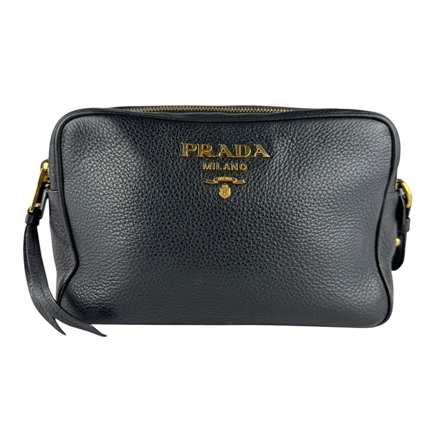 プラダ PRADA 斜め掛けショルダーバッグ レザー ブラック ゴールド レディース z9205