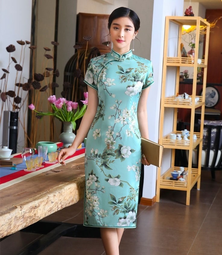 1951.チャイナドレス 2019 春夏 sale 春夏 sale ワンピース 半袖 サイドスリット エレガント お呼ばれ パーティー 結婚式 披露宴 女子会 レストラン デート