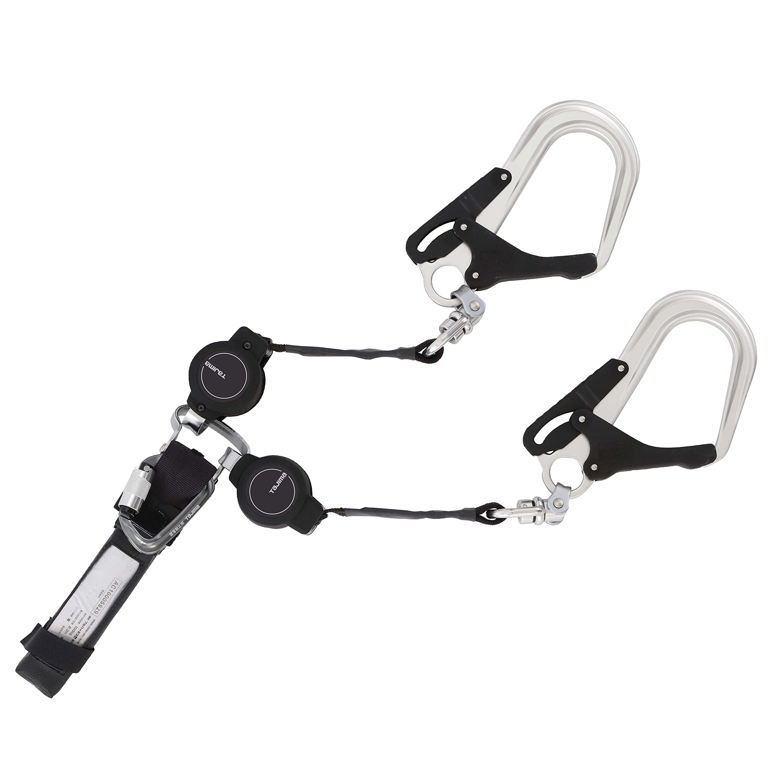 タジマ 新規格安全帯 フルハーネス用ダブルランヤード 常時巻取の超小型軽量リール より戻し付き超軽量アルミ鍛造フックL8 腰道具にランヤードが干渉しない上分岐 オートストップへ切替可能 ランヤードを好
