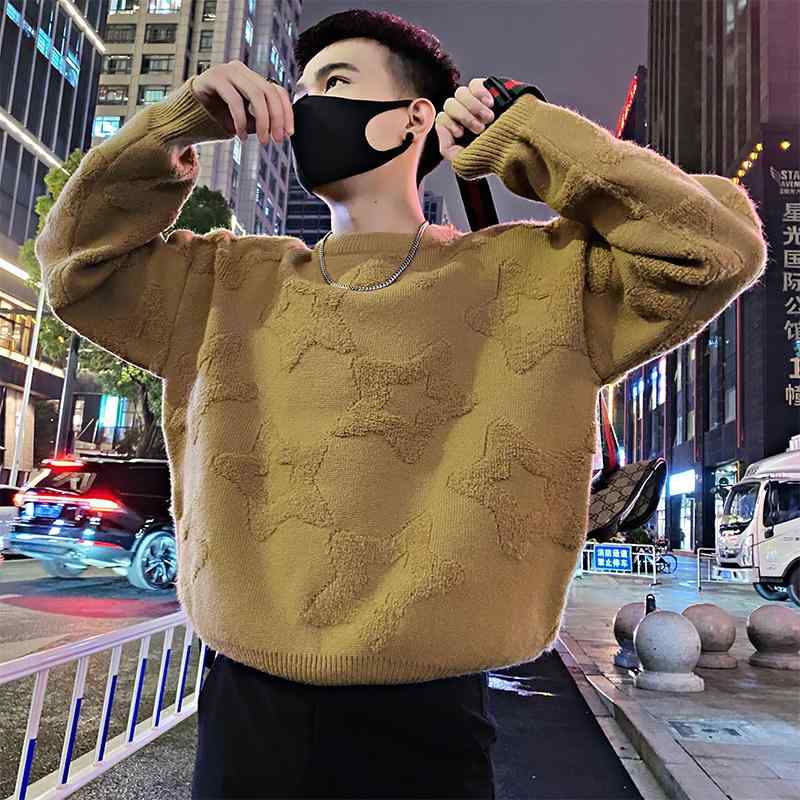 メンズ 服 シンプル ファッション オシャレ 大人 かっこいい 大きいサイズ ストリート 紳士服 秋冬 厚手 スター ジャカードセーター ハイエンド 快適 ジャケット ニット セーター インナー トッ