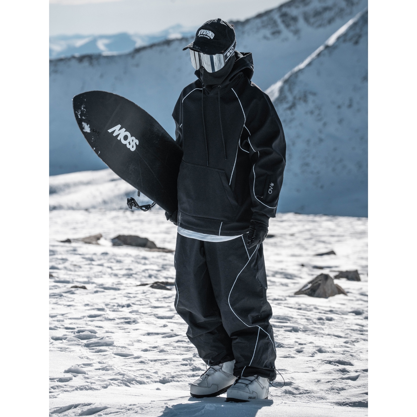 スノーボードウェア 2025 2026 黒 リフレクティブ ライン パーカー スノパンツメンズ レディース スノウェア スキーウェア スノボウェア スキー 防风撥水