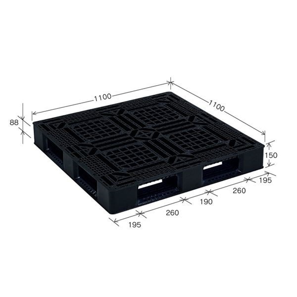 樹脂パレット/軽量パレット [JL-D4/1111G] ブラック 材質：再生PP 安全設計
