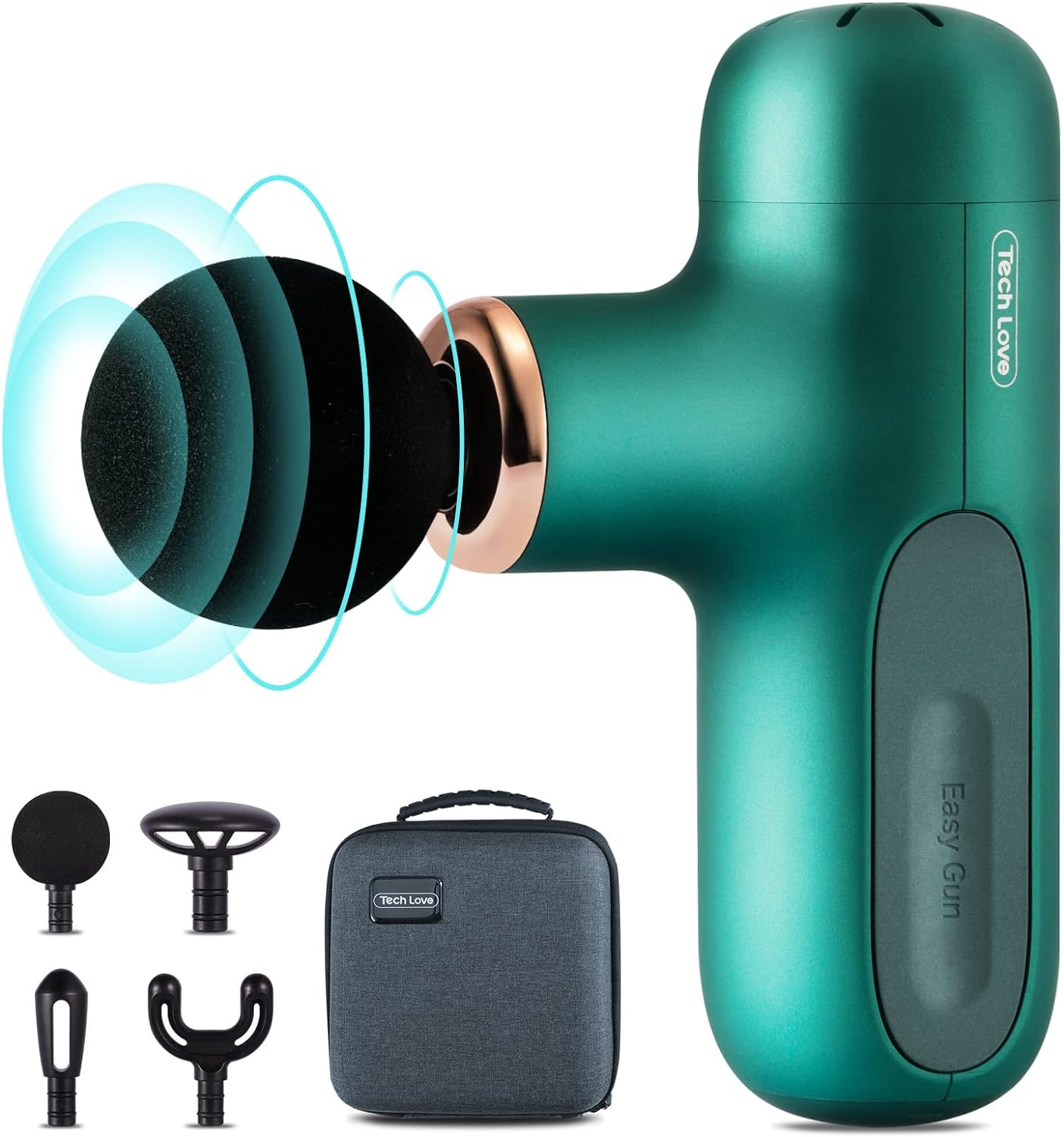 Techlove CuteX リラクゼーション器 軽量415g 5段階強度調整 強力振動 4時間連続使用 小型 ミニ 静音 4個アタッチメント 収納ケース 日本語取扱説明書付き 一年メーカー保証 誕生