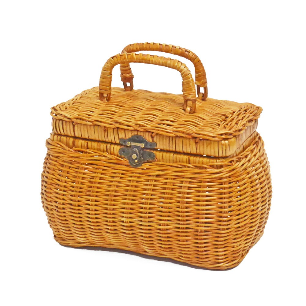 2-6007　ピクニックバスケット ふた付き 籐かごバスケット なるちゃんバック大