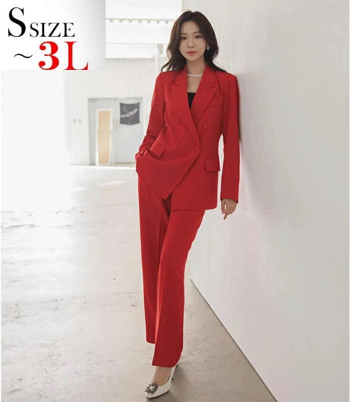 SNSで話題赤 レッド 上品 スーツ レディース セレモニースーツ 入学式 ママスーツ 卒業式 スーツ 洗えるスーツ レディース フォーマル セットアップ 通勤 OL ２点セット ゆったり 2ピース