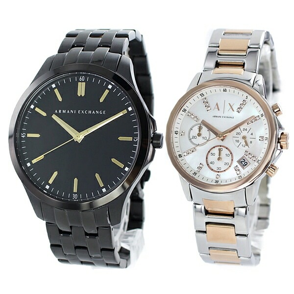 アルマーニエクスチェンジ バレない ペア ギフト 記念日 ペアウォッチ 腕時計 手表 メンズ レディース ブラック ツートーン ステンレス 誕生日プレゼント ポイント消化