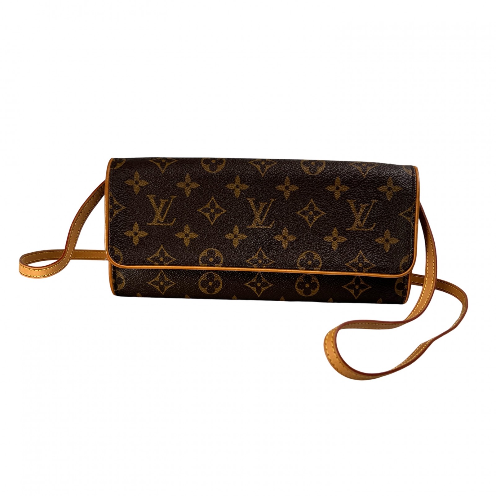 LOUIS VUITTON ヴィトン ポシェットツインGM モノグラム レザー ショルダーバッグ ブラウン A-13656