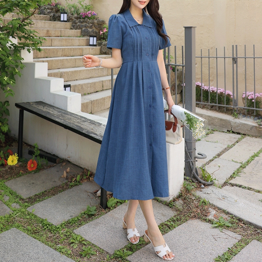 クリック＆ファニー ルバットピンタック カラーワンピース