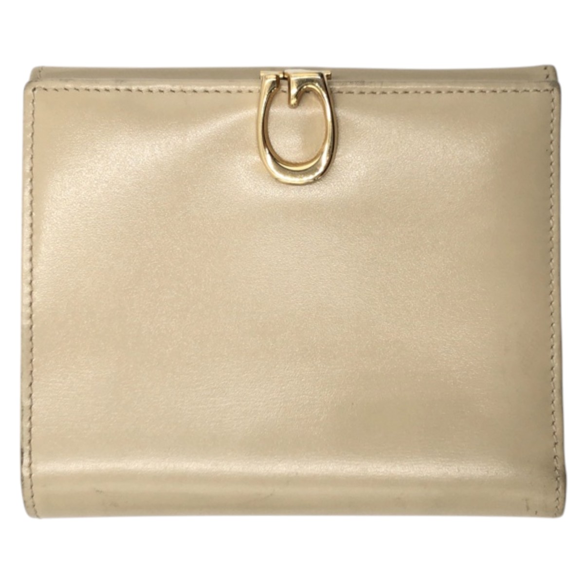 Gクリップ ベージュ ゴールド レザー 折財布 二つ折り財布 コンパクトウォレット レディース 502680